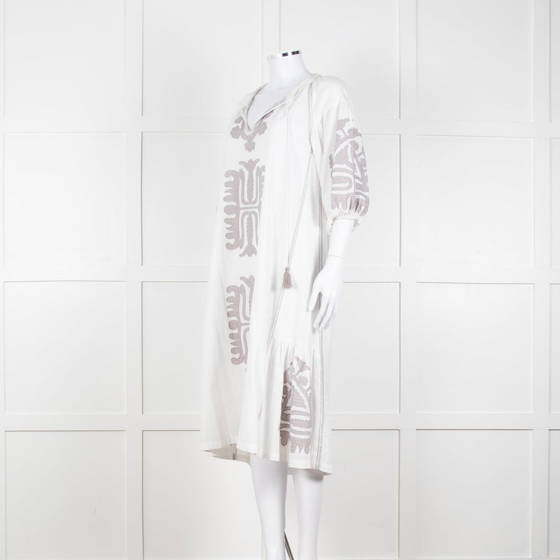 Rose And Rose White And Grey Kaftan Dress With Tassle Ties