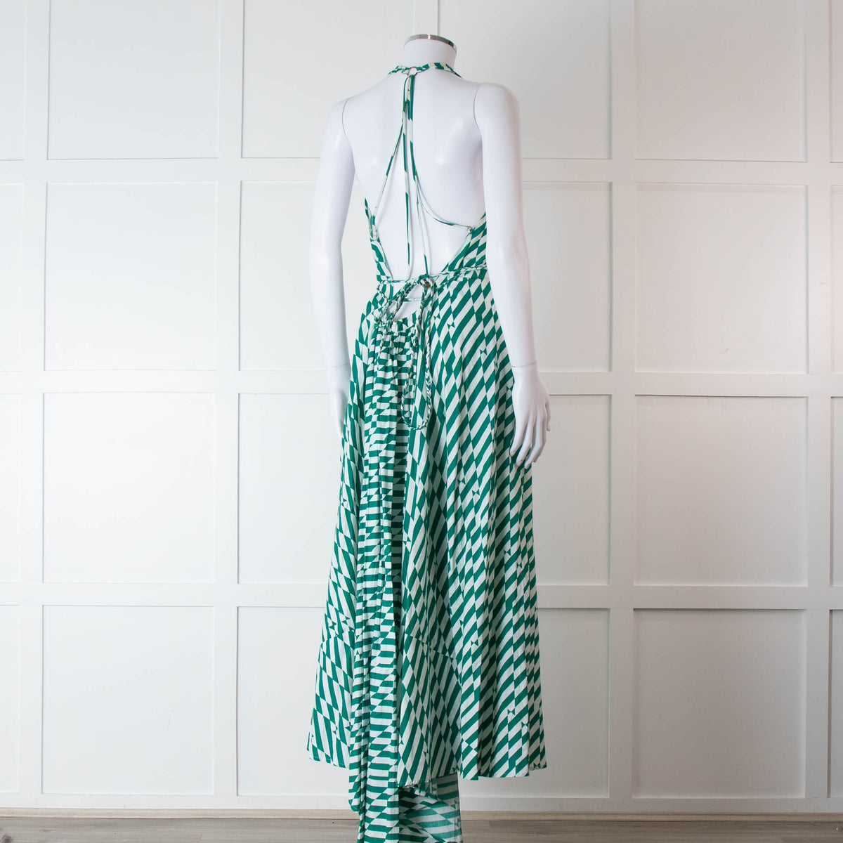 Alexandra Miro Green and White Geometric Cotton Dress