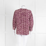 Ba&sh Burgundy Red Cream Print Popper Button Blouse