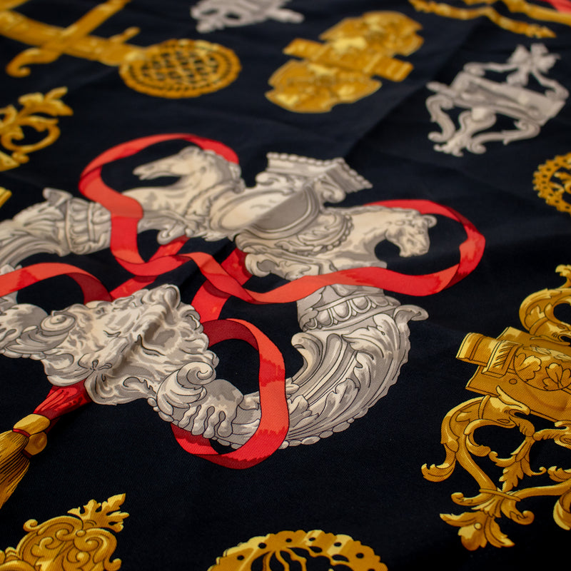 Hermes Navy Gold Ferronnerie Vintage Scarf