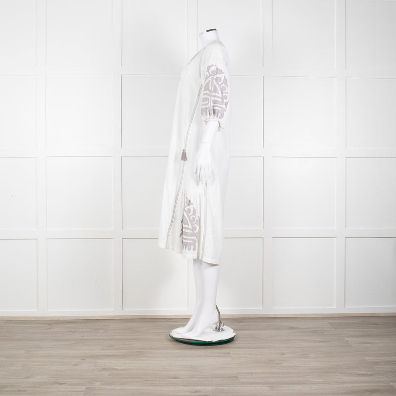 Rose And Rose White And Grey Kaftan Dress With Tassle Ties