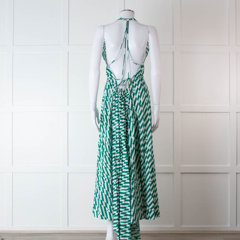 Alexandra Miro Green and White Geometric Cotton Dress