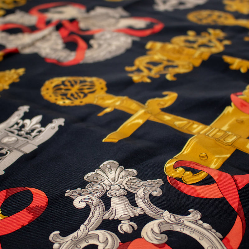Hermes Navy Gold Ferronnerie Vintage Scarf