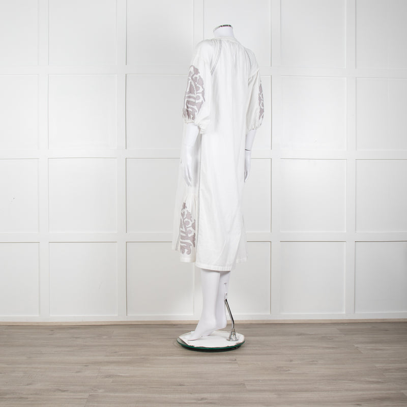 Rose And Rose White And Grey Kaftan Dress With Tassle Ties