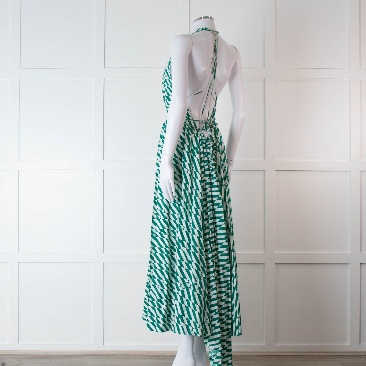 Alexandra Miro Green and White Geometric Cotton Dress