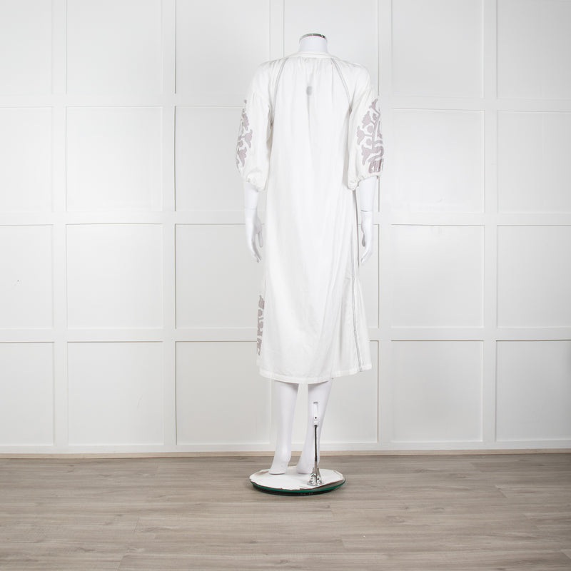 Rose And Rose White And Grey Kaftan Dress With Tassle Ties