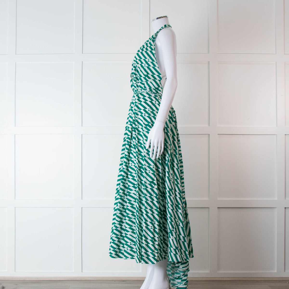 Alexandra Miro Green and White Geometric Cotton Dress