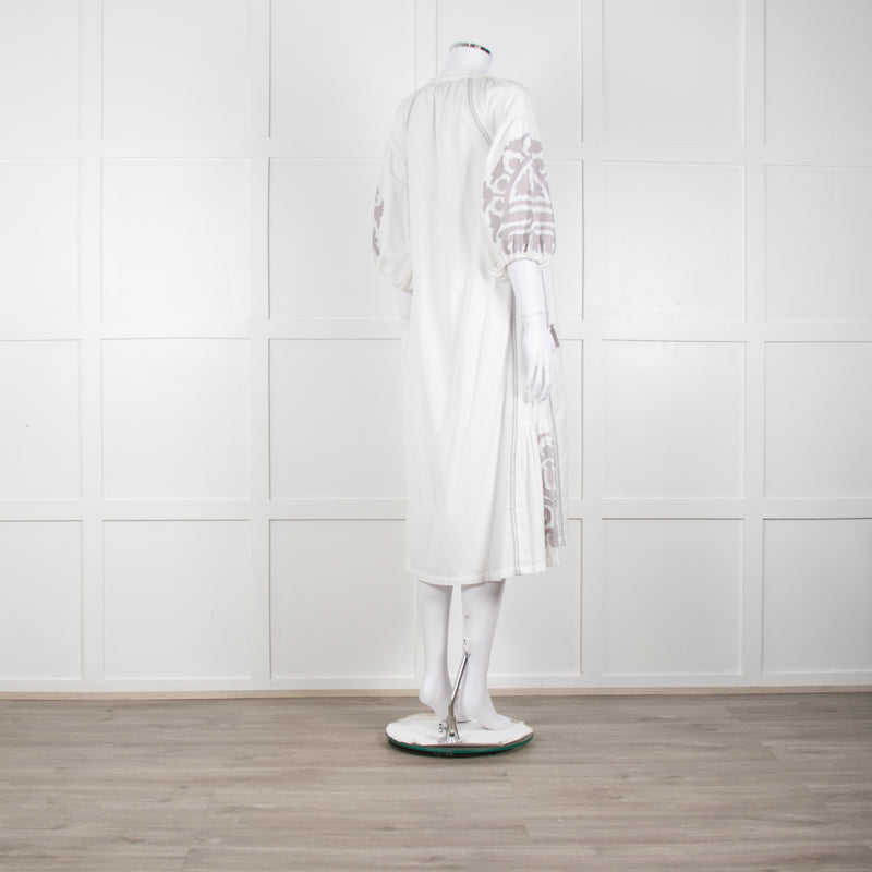 Rose And Rose White And Grey Kaftan Dress With Tassle Ties