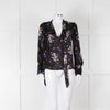 Rebecca Taylor Black Silk Blouse with Tie Neck and Puff Shoulders