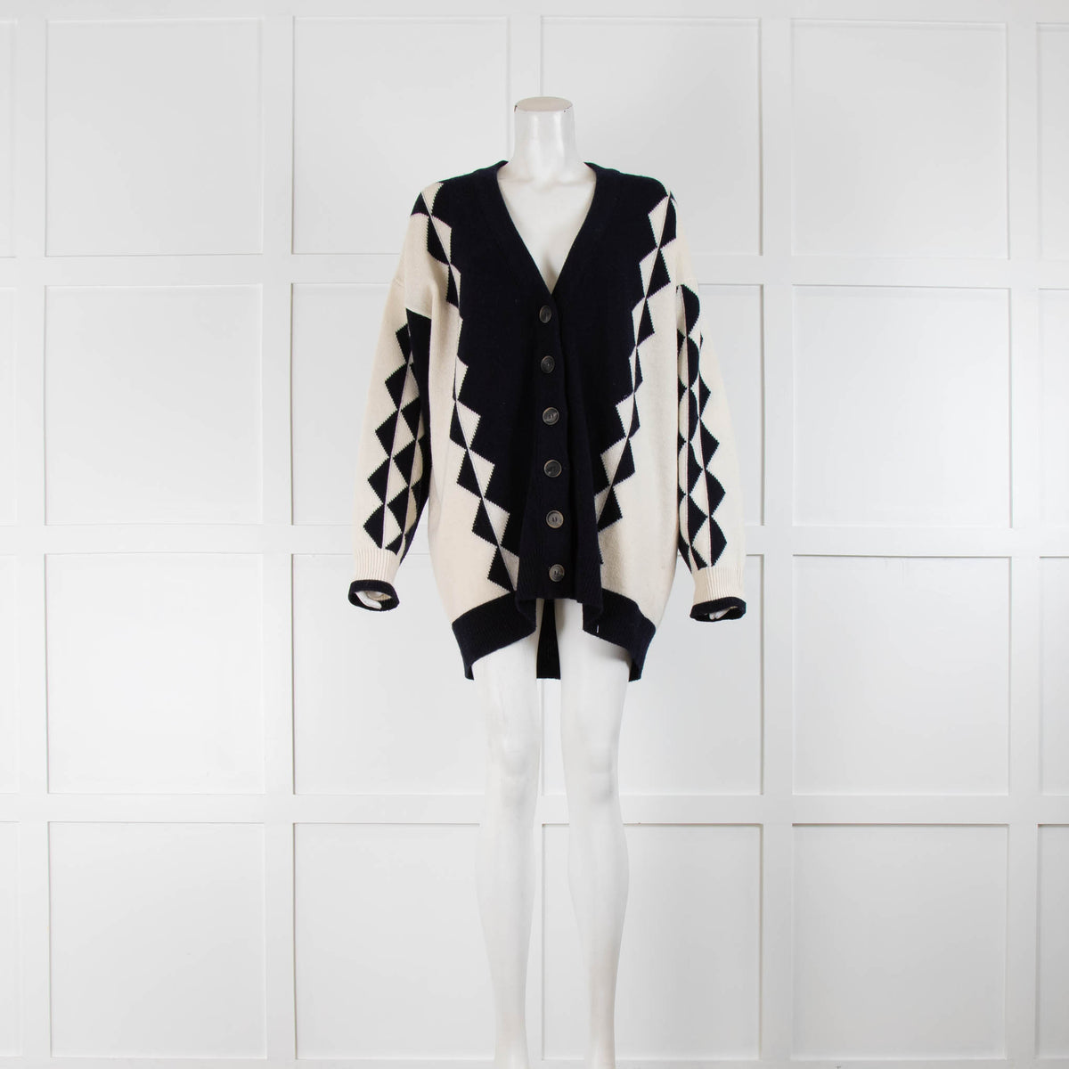 J W Anderson Navy and Cream Chevron Print Cardigan