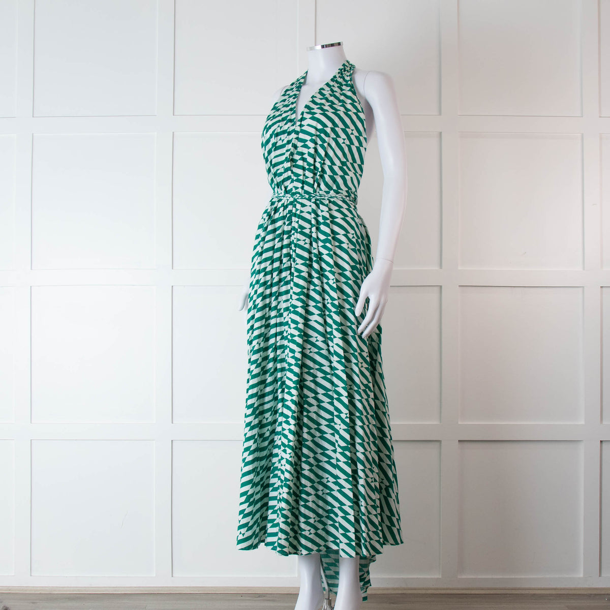 Alexandra Miro Green and White Geometric Cotton Dress