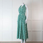 Alexandra Miro Green and White Geometric Cotton Dress