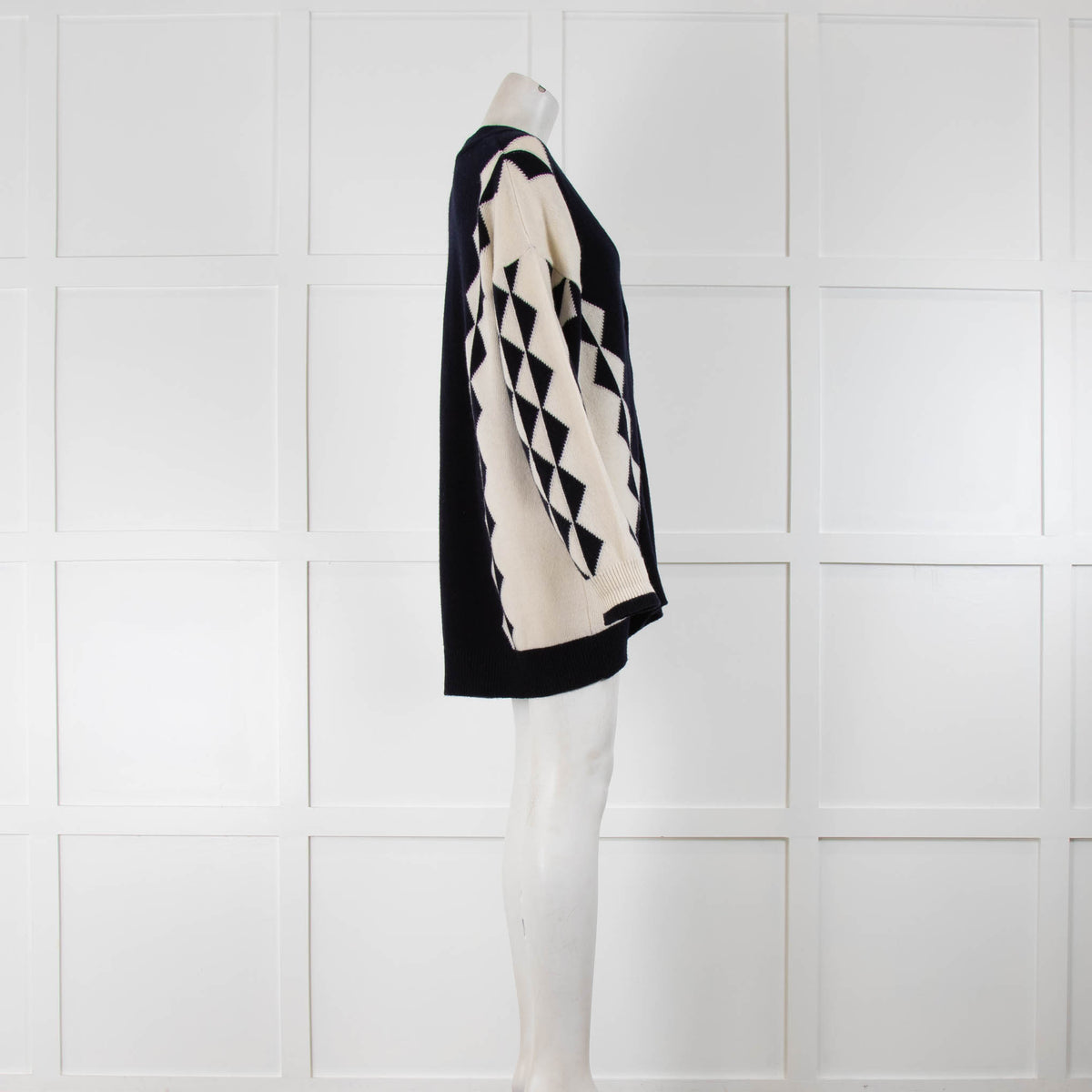 J W Anderson Navy and Cream Chevron Print Cardigan