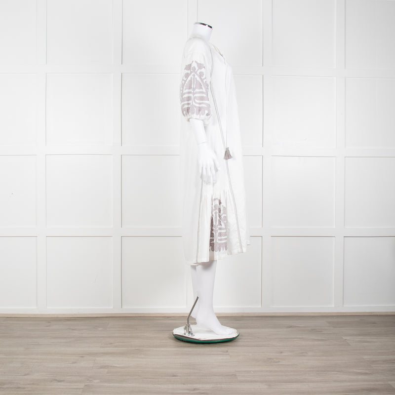 Rose And Rose White And Grey Kaftan Dress With Tassle Ties