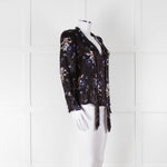 Rebecca Taylor Black Silk Blouse with Tie Neck and Puff Shoulders