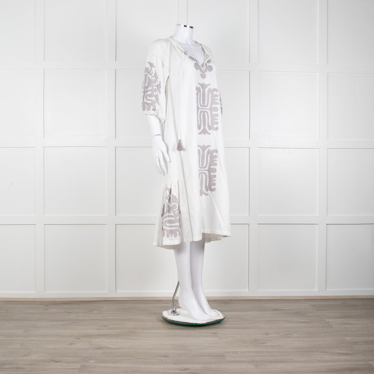 Rose And Rose White And Grey Kaftan Dress With Tassle Ties