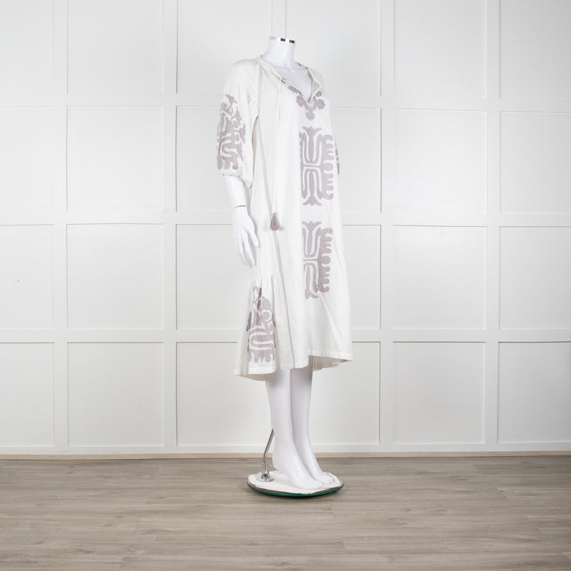 Rose And Rose White And Grey Kaftan Dress With Tassle Ties