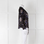 Rebecca Taylor Black Silk Blouse with Tie Neck and Puff Shoulders