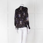 Rebecca Taylor Black Silk Blouse with Tie Neck and Puff Shoulders