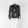 Rebecca Taylor Black Silk Blouse with Tie Neck and Puff Shoulders
