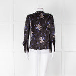 Rebecca Taylor Black Silk Blouse with Tie Neck and Puff Shoulders