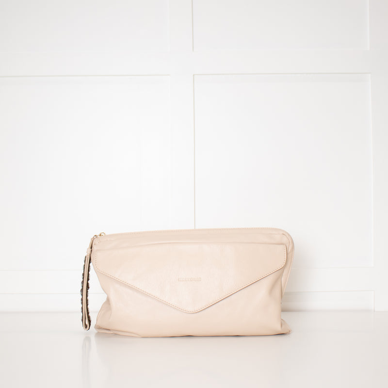 See By Chloe Cream Leather Leonie Embellished Zipper Puller Clutch Bag