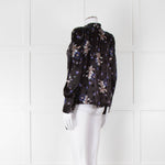 Rebecca Taylor Black Silk Blouse with Tie Neck and Puff Shoulders