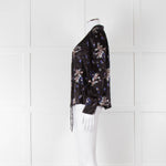 Rebecca Taylor Black Silk Blouse with Tie Neck and Puff Shoulders