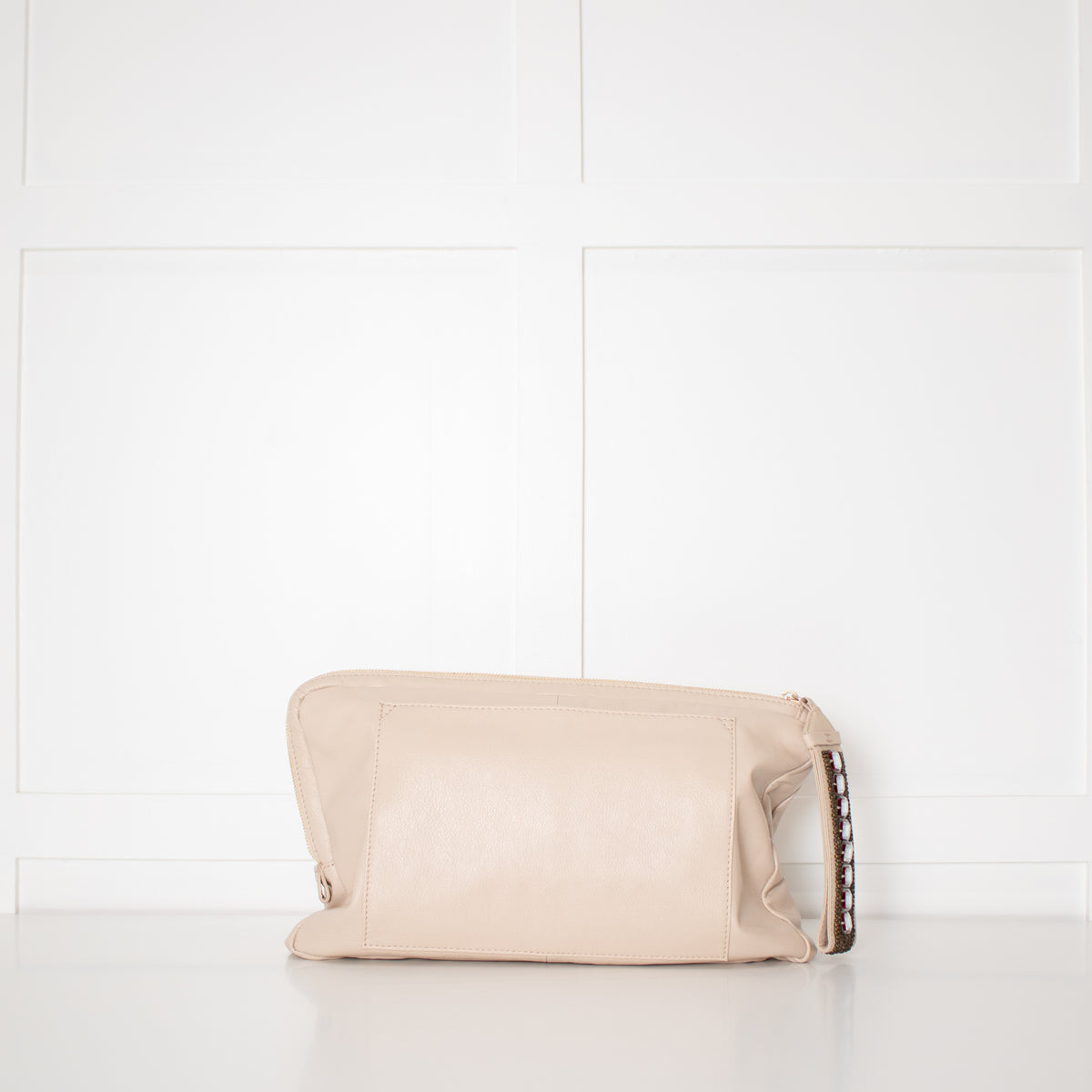 See By Chloe Cream Leather Leonie Embellished Zipper Puller Clutch Bag