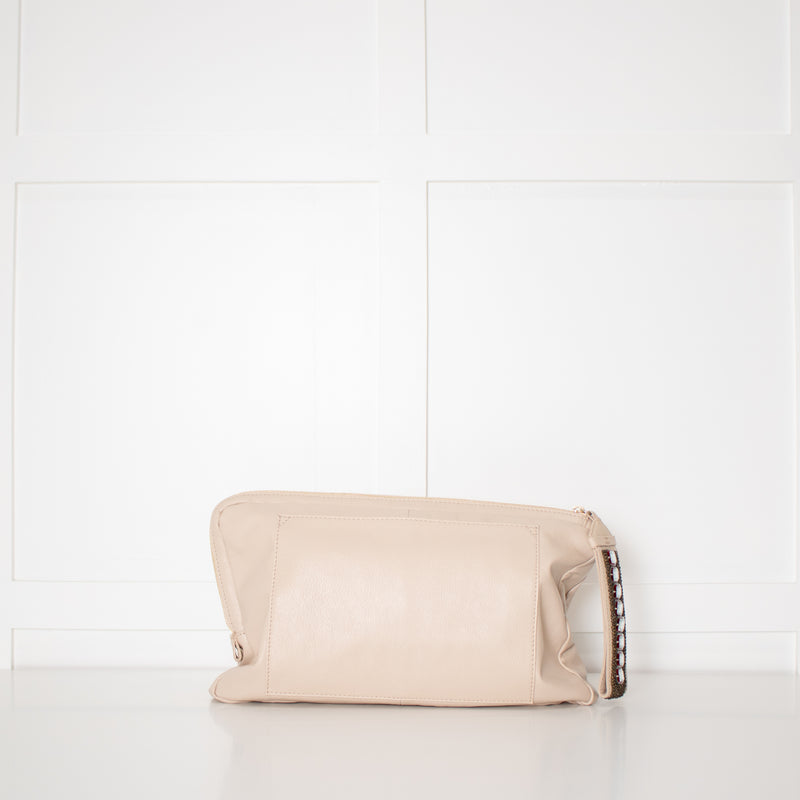 See By Chloe Cream Leather Leonie Embellished Zipper Puller Clutch Bag