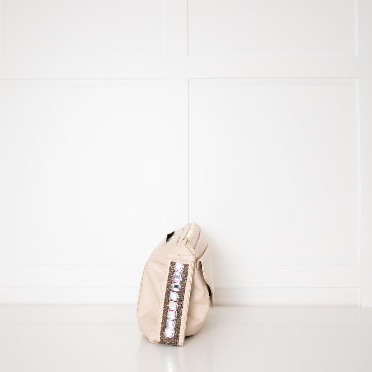 See By Chloe Cream Leather Leonie Embellished Zipper Puller Clutch Bag