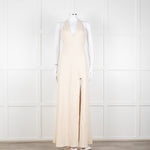 Halston Beige Stretch Halterneck Midi Dress