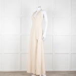 Halston Beige Stretch Halterneck Midi Dress