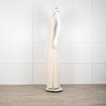 Halston Beige Stretch Halterneck Midi Dress