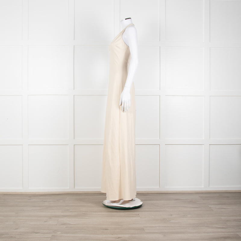 Halston Beige Stretch Halterneck Midi Dress