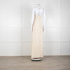 Halston Beige Stretch Halterneck Midi Dress