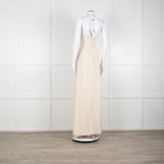 Halston Beige Stretch Halterneck Midi Dress