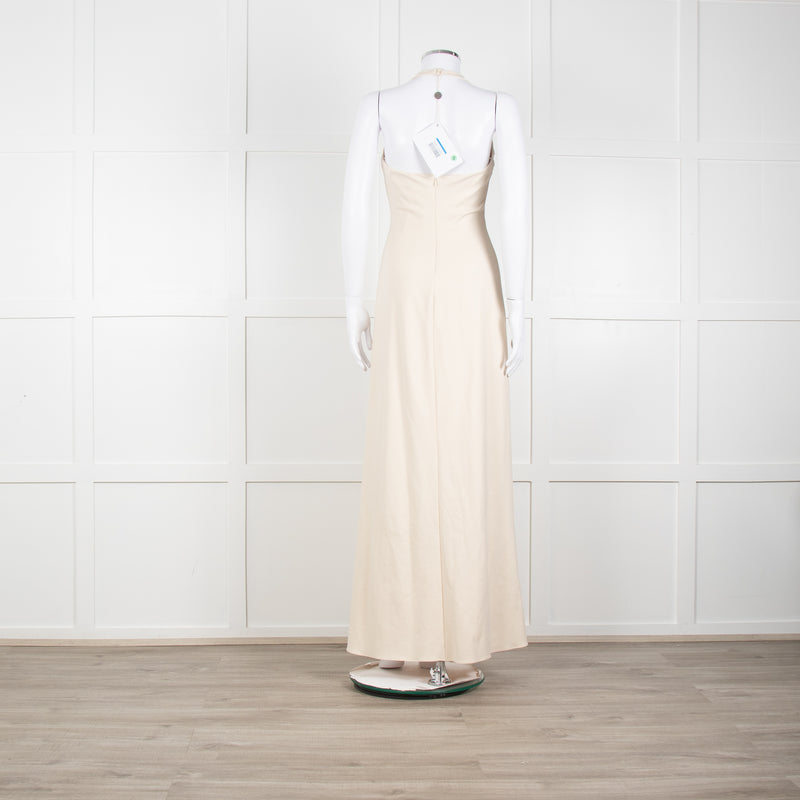 Halston Beige Stretch Halterneck Midi Dress