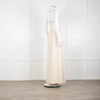Halston Beige Stretch Halterneck Midi Dress