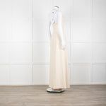 Halston Beige Stretch Halterneck Midi Dress