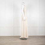 Halston Beige Stretch Halterneck Midi Dress