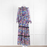 Ridley Blue Pink Lace Detail Elasticated Waist Silk Maxi Dress