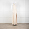 Halston Beige Stretch Halterneck Midi Dress