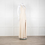 Halston Beige Stretch Halterneck Midi Dress