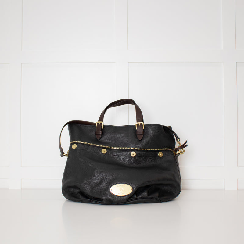 Mulberry Black Brown Leather Mitzy Tote Bag