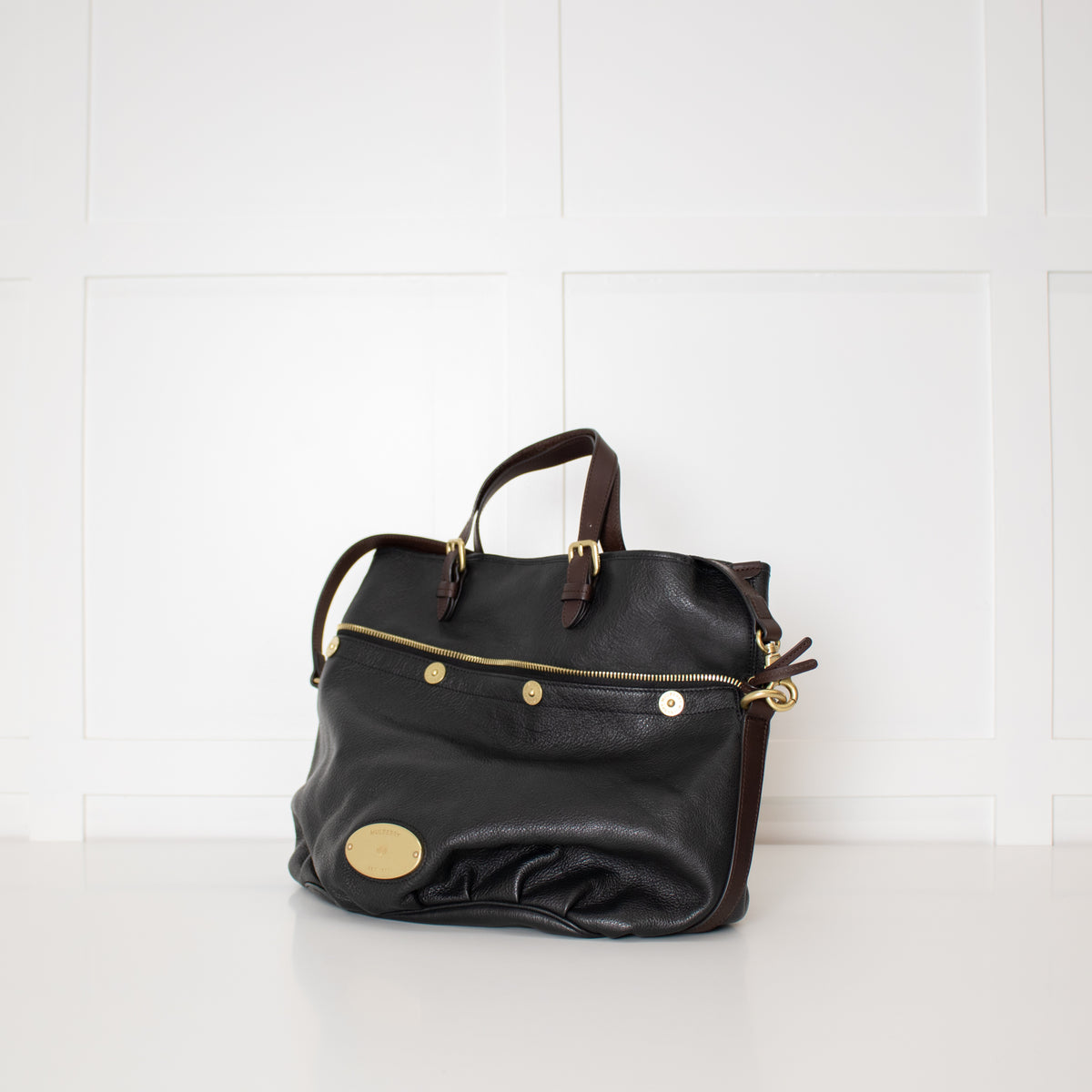 Mulberry Black Brown Leather Mitzy Tote Bag