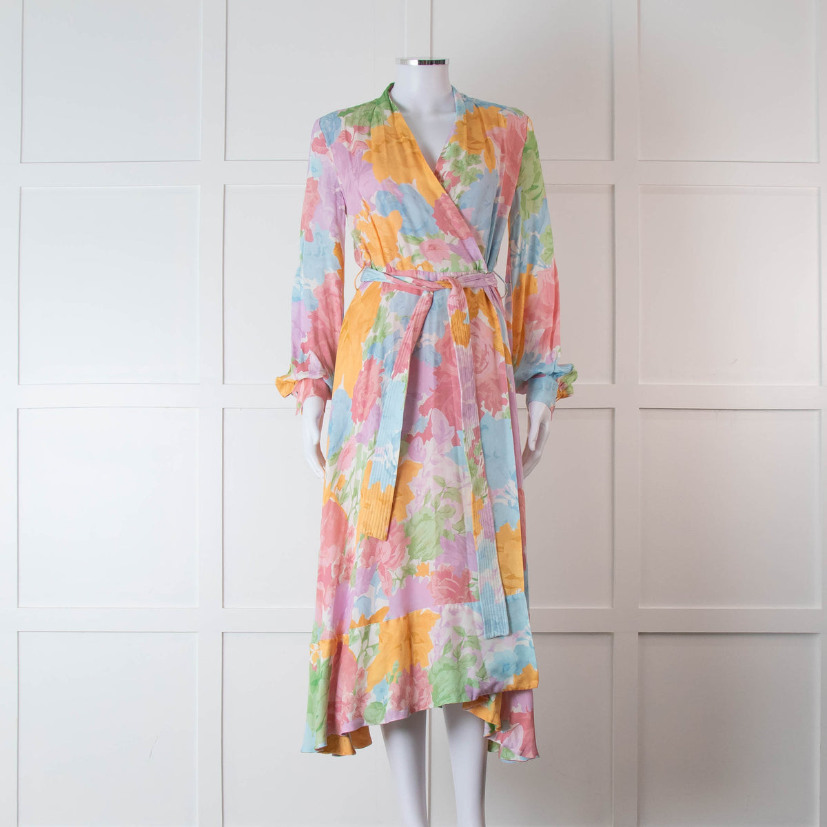 Stine Goya Pink, Yellow, Blue and Green Pastel Floral Wrap Dress