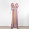 Missoni Collection Pale Pink Green Yellow Metallic Stripe Maxi Dress