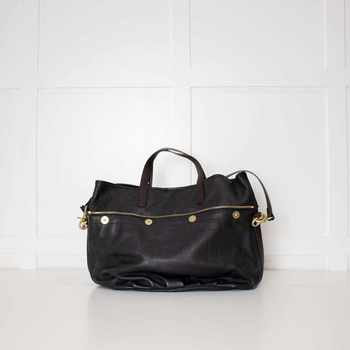 Mulberry Black Brown Leather Mitzy Tote Bag