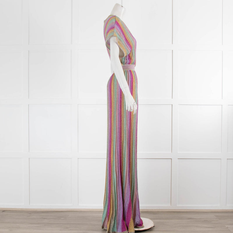 Missoni Collection Pale Pink Green Yellow Metallic Stripe Maxi Dress